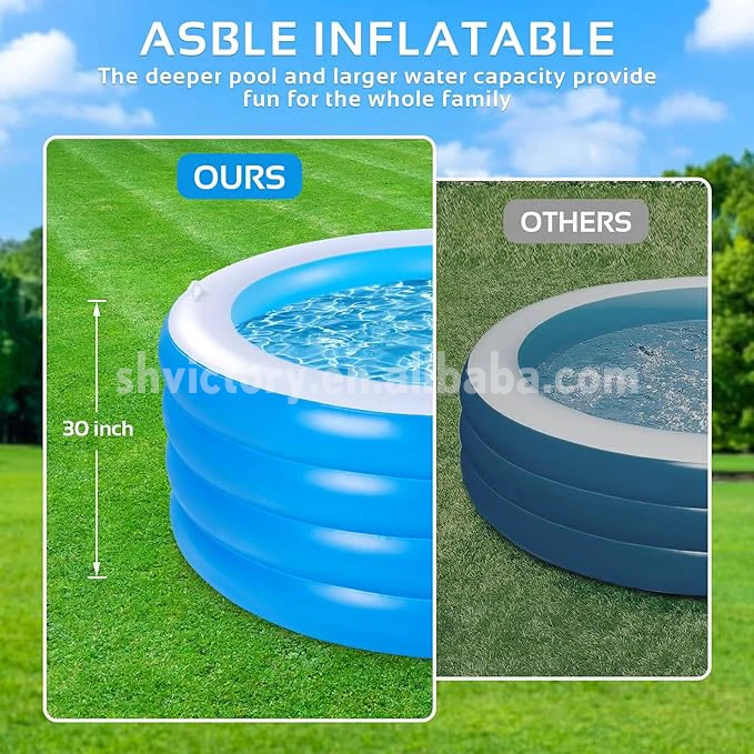 Blue 70\"x30\" Large Deep PVC Inflatable Swimming Pool for Families Kids 3+ Years Old Summer Water Party in Garden Backyard