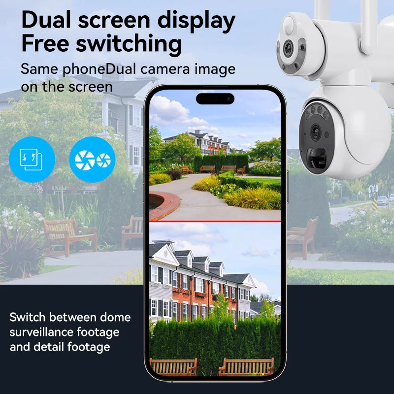 New Dual Screen View 4k Outdoor 6MP Wireless Security CCTV Solar