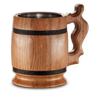Multi Use Handmade Natural Wooden Drinking Wooden Mug with Natural Wood Colour Barrel Mug for Beer Tea Coffee Christmas Party