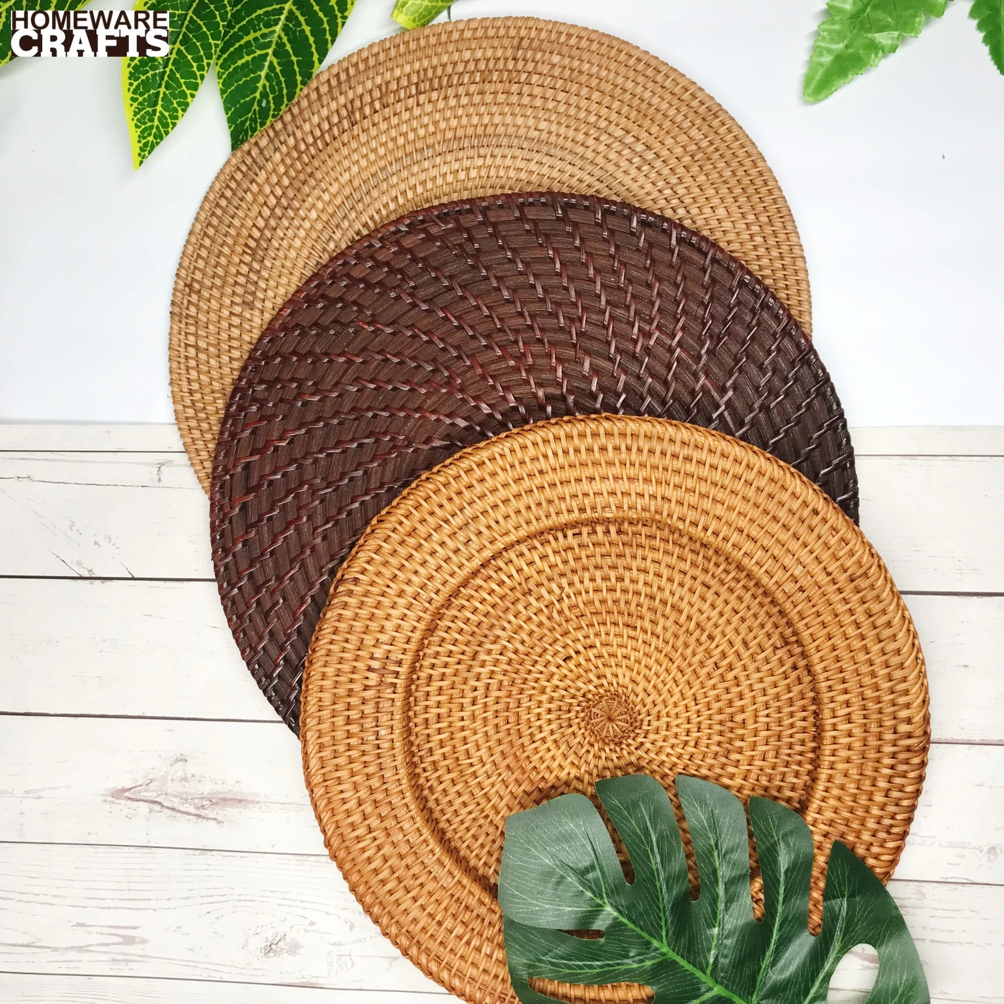 Natural Round Rattan Charger Plate For Serving Food Wedding Handmade