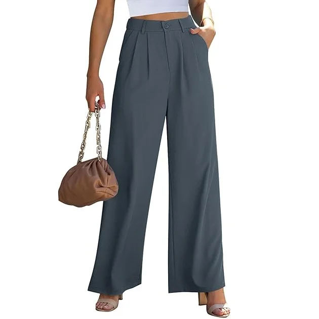 High Waist Dress Pants with Pockets Wide Leg Straight Women's Golf Pants  Breathable Zip Waist Stretch Work Ankle Dress Pants