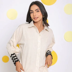 High Quality Stylish White Linen Relaxed Shirt With Full Sleeve Western Pattern Solid Versatile Shirt Women  Available Big Size