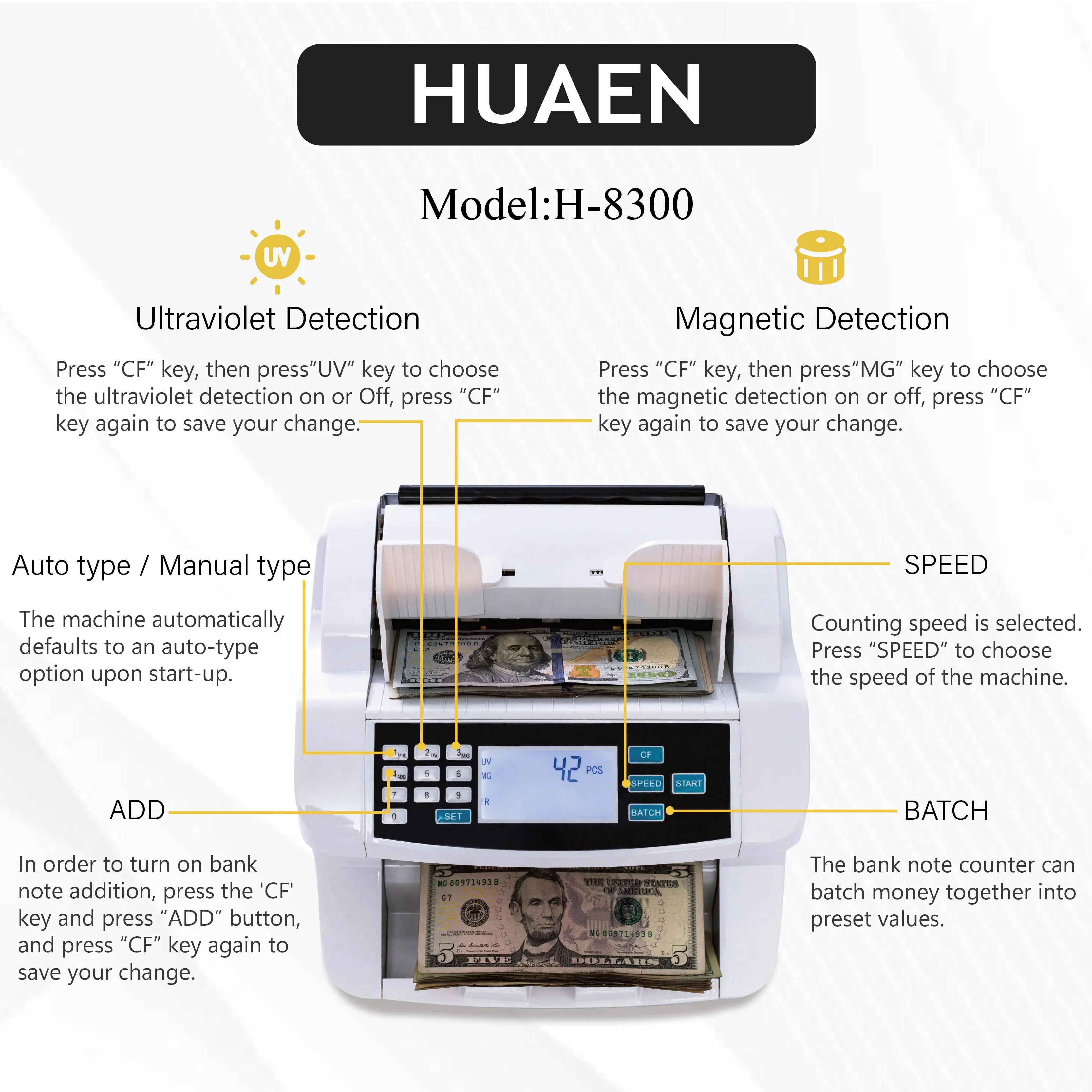 Money Detector Cash Counter Bill Single Value H-8300