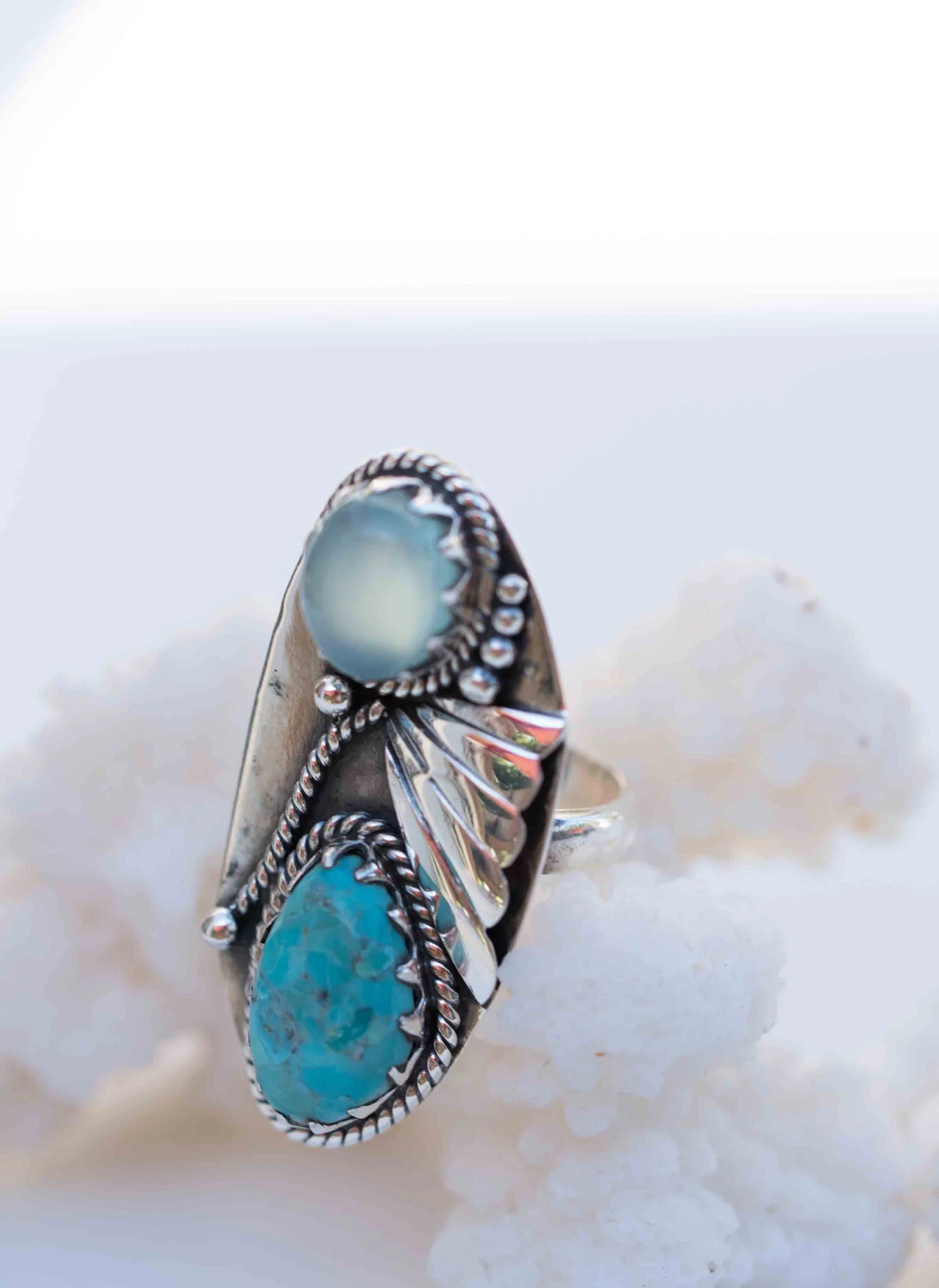 Natural Turquoise and Aqua Chalcedony Semiprecious Gemstone Rings Wholesale 925 Solid Sterling Silver Jewellery Factory India