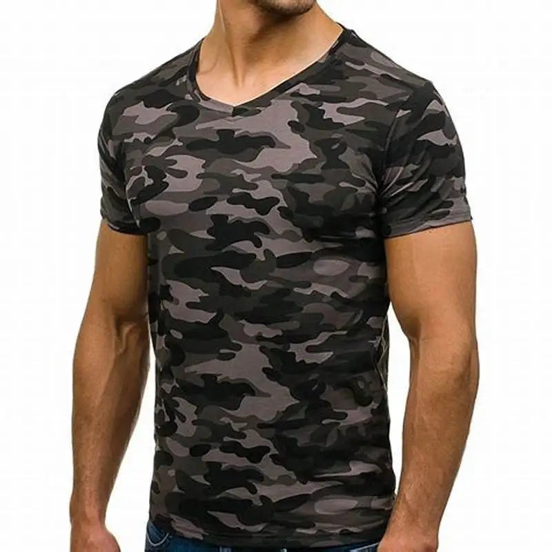 Camouflage Army Green Pattern Design Slim Fit Cotton T Shirt for Men With Custom Logo