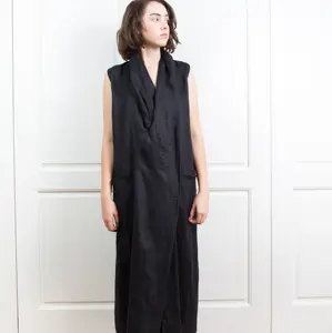 Romantic Japanese Style Linen Kimono Dress Multiway Midi Length Sleeveless Kimono with Belt Pockets Eco-Friendly Woven Waistline