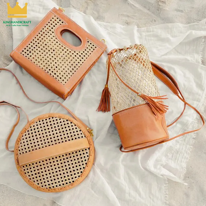 Hot Trend 2024 Rattan Cane Bag With Real Leather From Vietnam Buy