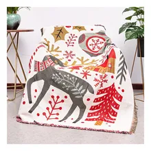 Custom Poly Cotton Bohemian Woven Tapestry Logo Printed Sofa Covers and Wearable Floral Solid Picnic Throw Blanket for Camping