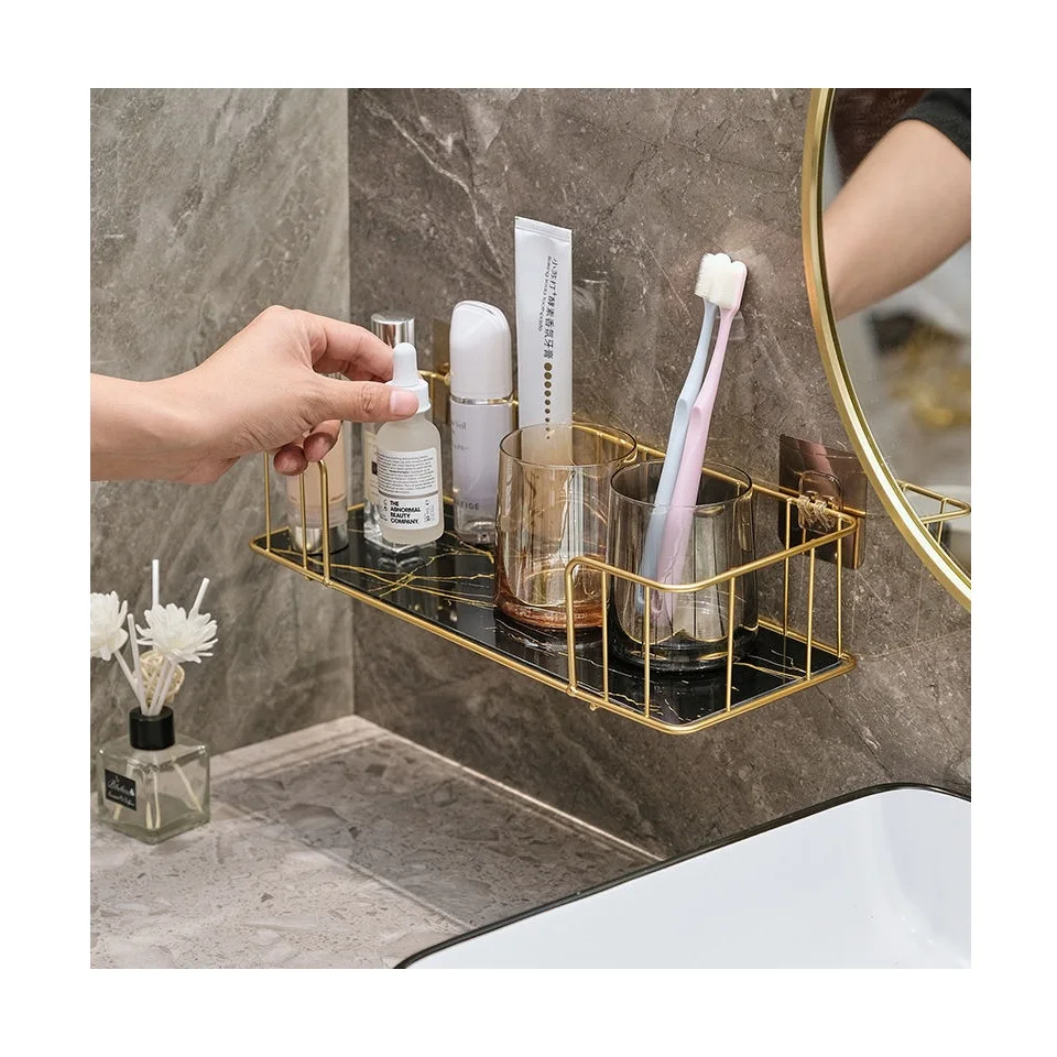 Wrought Iron Luxury Bathroom Shelf Without Drilling Iron Wall Shelf