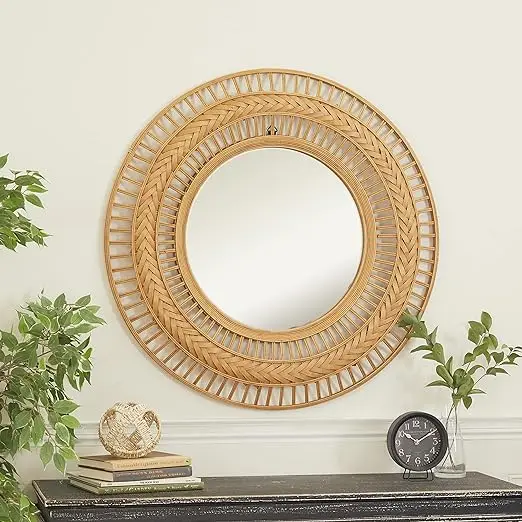 Eco-friendly Handmade Craft Rattan Wall Mirror Sun Shape Design Rattan ...