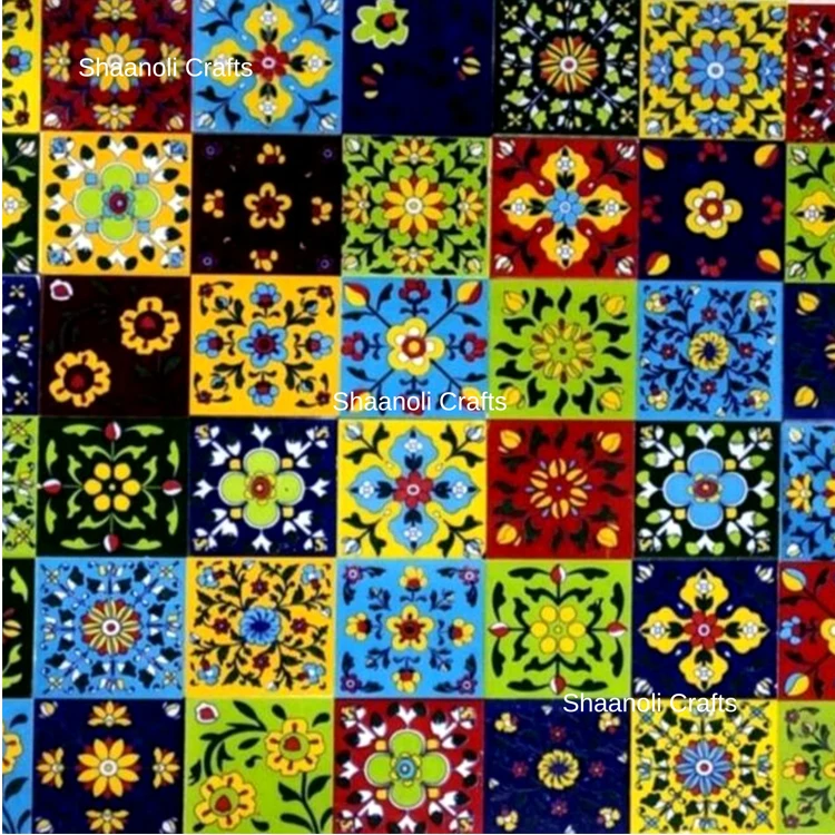 Interior Wall Decoration Jaipur Blue Pottery Tiles Handpainted Garden