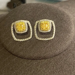 IGI Certified Yellow Solitaire Diamond Stud Earrings Classic Style Fine Rings for Wedding Engagement Anniversary Party Gift