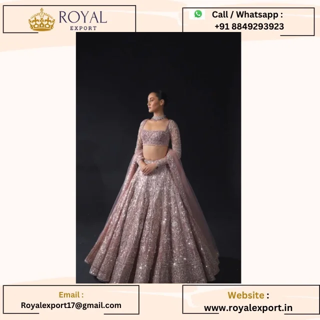 Premium Net Embellished With Beautiful Thread Embroidery and Heavy Sequence Work Lehenga