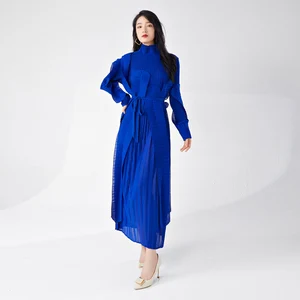 2025 New High Quality Lace Collar Pleated Dress Female Women Summer Plus Size Fungus Lace Female Elastic Design Miyake Dress