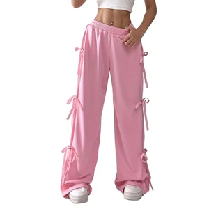 Women's New Casual Sports Pants - Bow Tie, Color Block Splicing, Drawstring Street Fashion