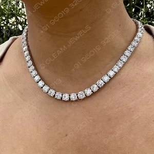 Women's 40 Carat Diamond Tennis Necklace White and Yellow Gold IGI Certified Trendy Link Chain Gold Plated Rose Gold