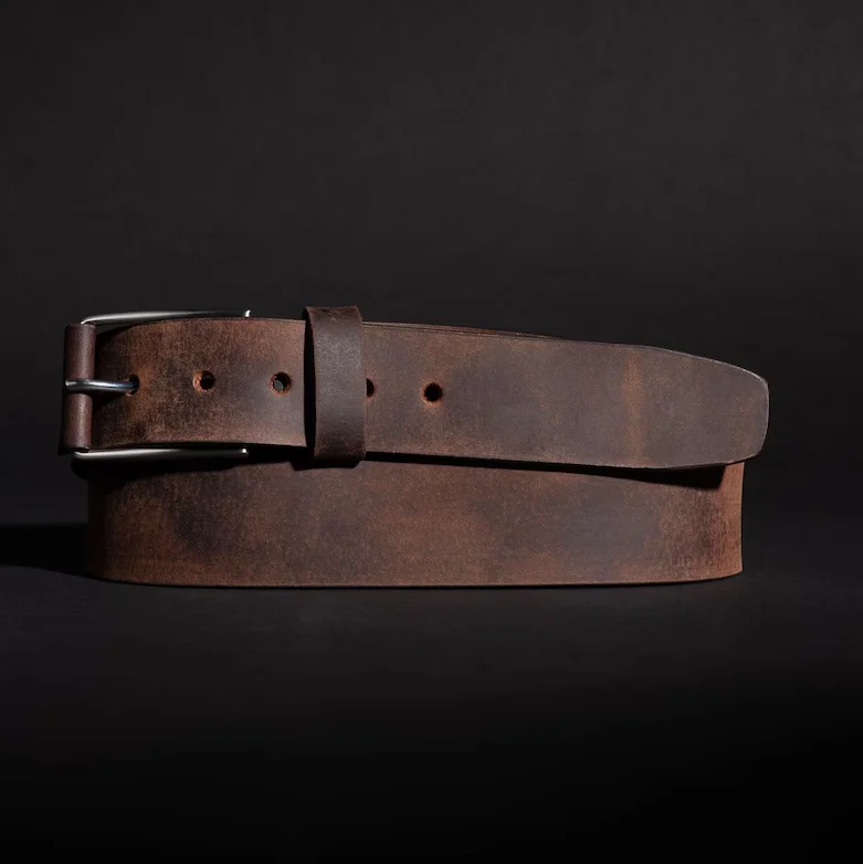 Handmade Brown Distressed Leather Belt with Unique Steel Buckle Gift for Him genuine leather belts from Pakistan