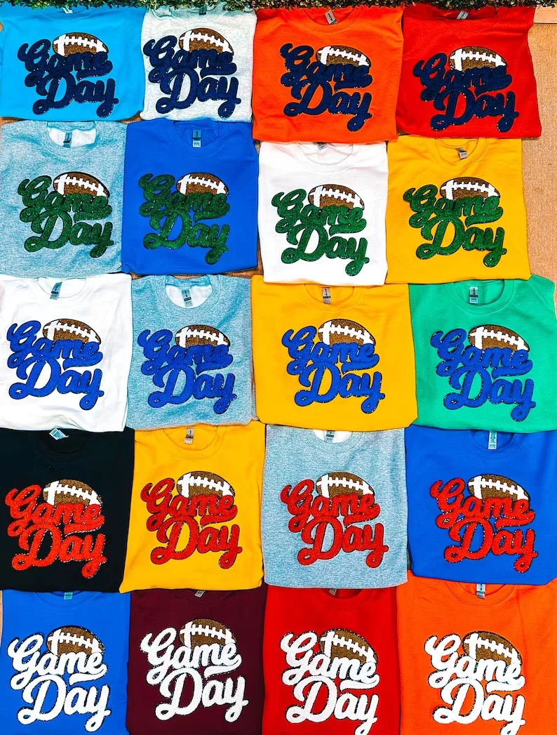 Custom Wholesale Game Day Sweatshirt Red Game Day Football Chenille