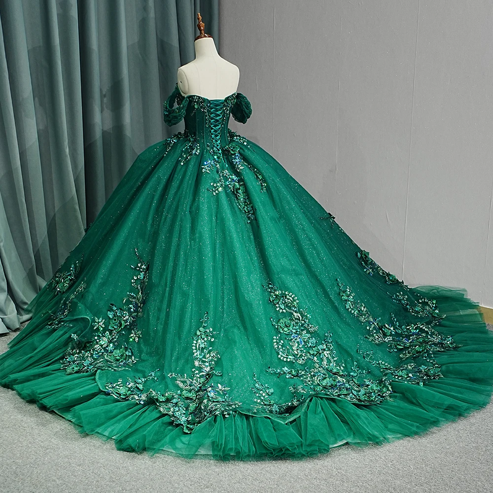 slim fit dress slacks Luxury Puffy Emerald Green Ball Gown for Prom Formal Dress main image 0