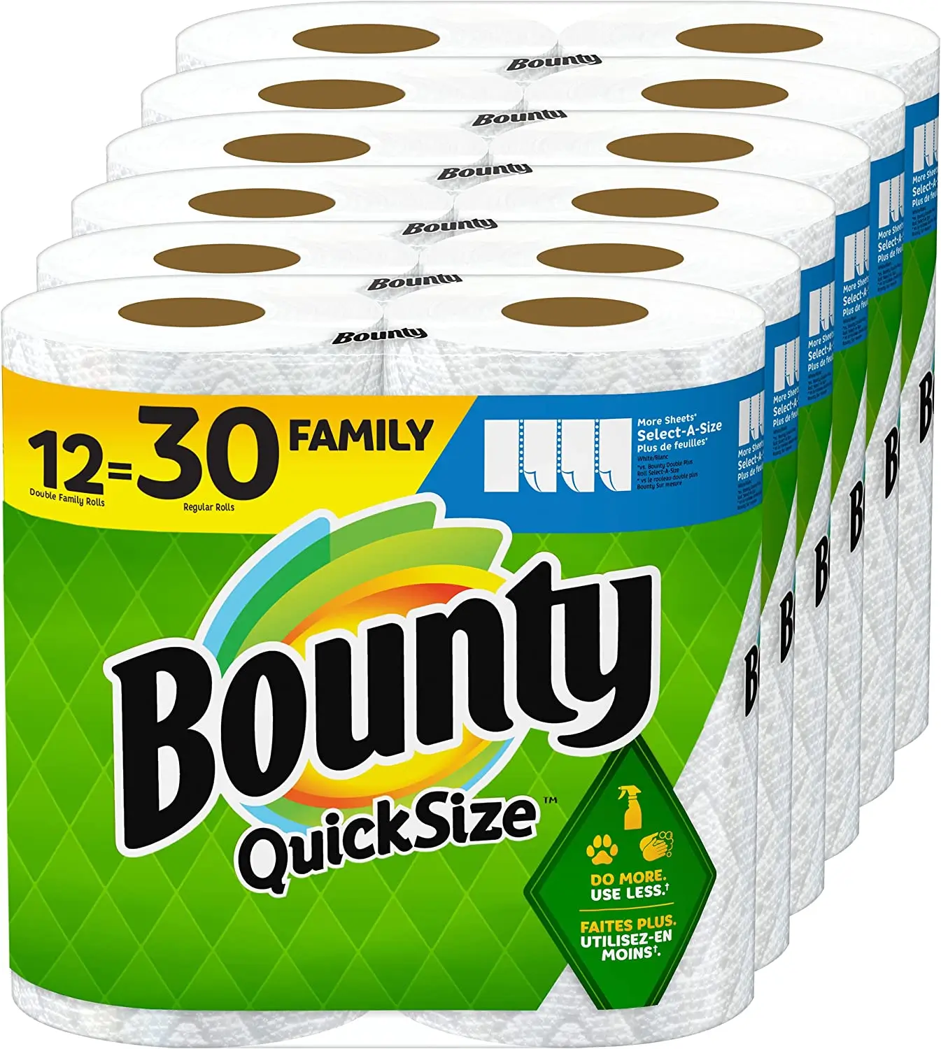 Boun't'y Quick-size Paper Towels,White,12 Family Rolls = 30 Regular ...