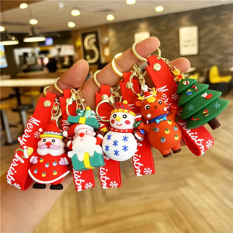 2024 NEW Santa Claus Elk Snowman Christmas Tree Keychain Cute PVC Cartoon  Doll Key Chain New Year Decor Xmas Key Ring