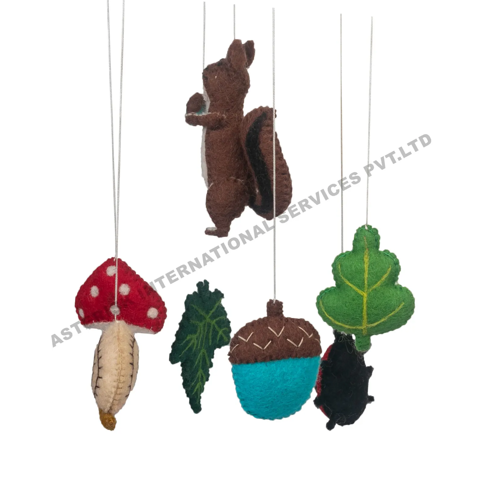Squirrel Snail Felt Nursery Mobiles Leaf Mushroom Lady Bug Nuts Wool
