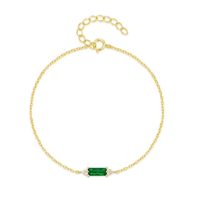 CANNER Wholesale Minimalism Jewelry Bracelet S925 Silver 18k Plated Green Red Rectangular Zircon Bracelet For Women