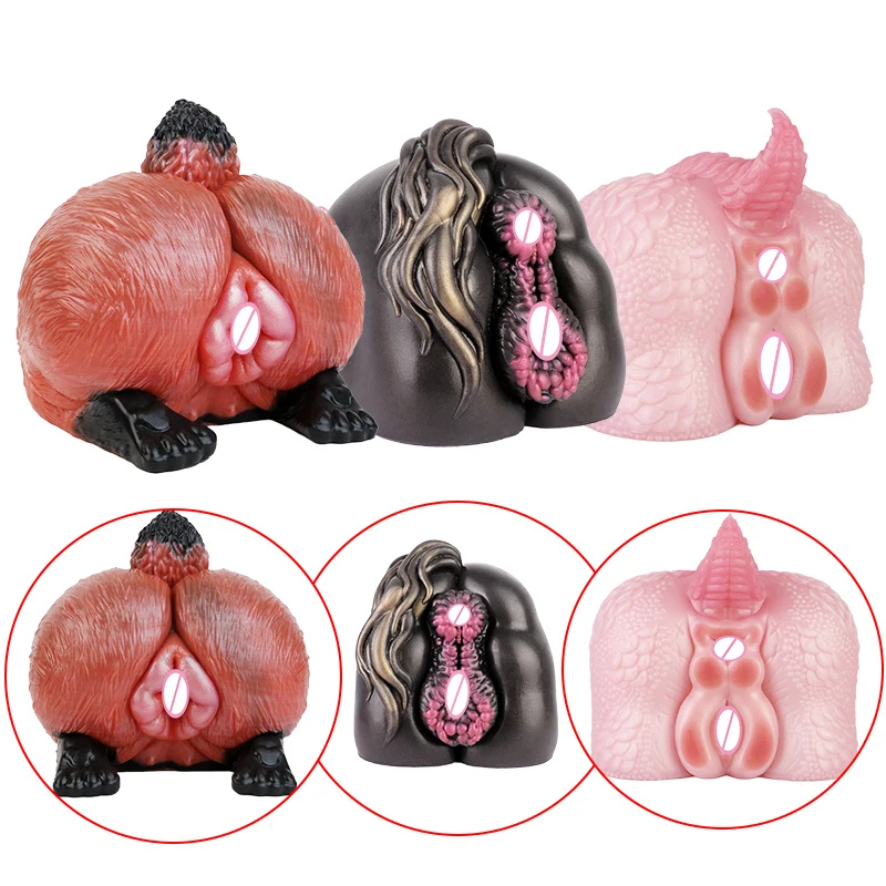 GEEBA Big Animal Buttock Inverted Mold Fantasy Silicone Male Masturbator  Penis Stroker Double Single Hole 3D Ass Adult Sex Toys
