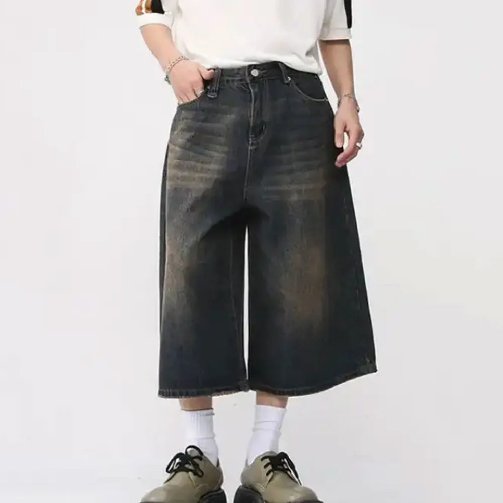 Summer Streetwear Straight Custom Jorts Baggy Distressed Dark Washed ...