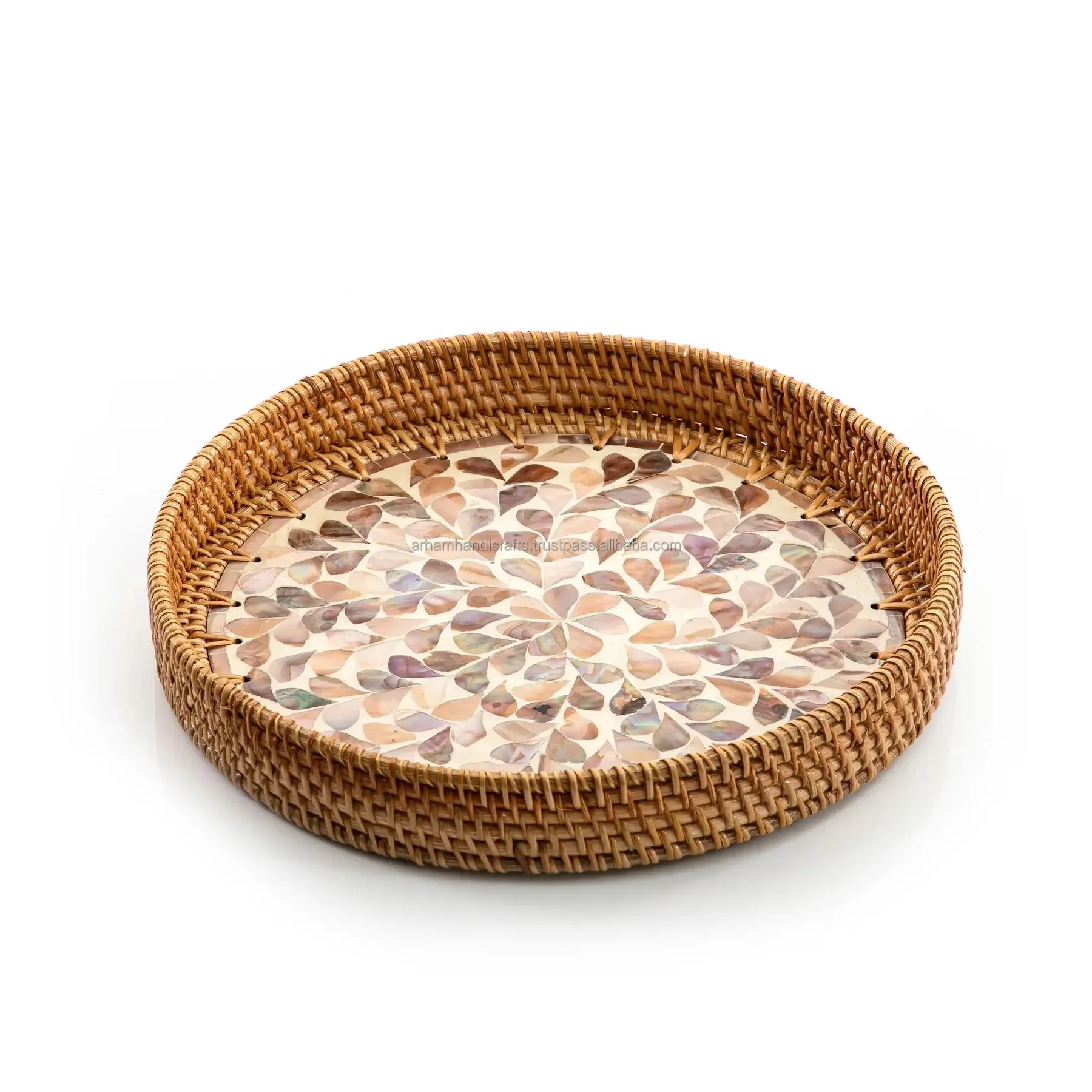 2024 New Natural Woven Wicker Rattan Bone Inlay Baskets Food Coffee