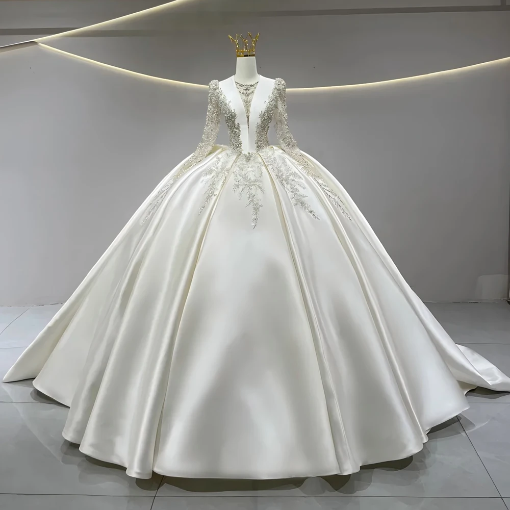 Jancember JFH01 Exquisite Beaded Long Sleeve Gown Heavy Work Corset  Princess Wedding Dress