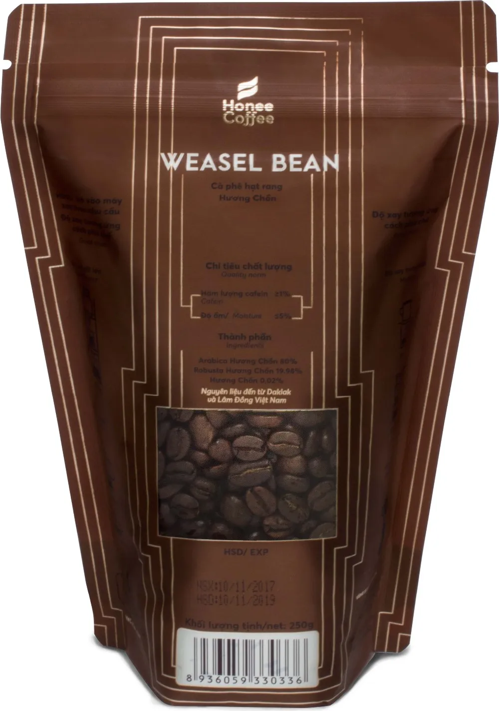 ジャコウネコ HƯƠNG CHỒN ROASTED COFFEE 250g ROASTED COFFEE BEAN HUONG CHON Standard 250G Per Bag- Premium