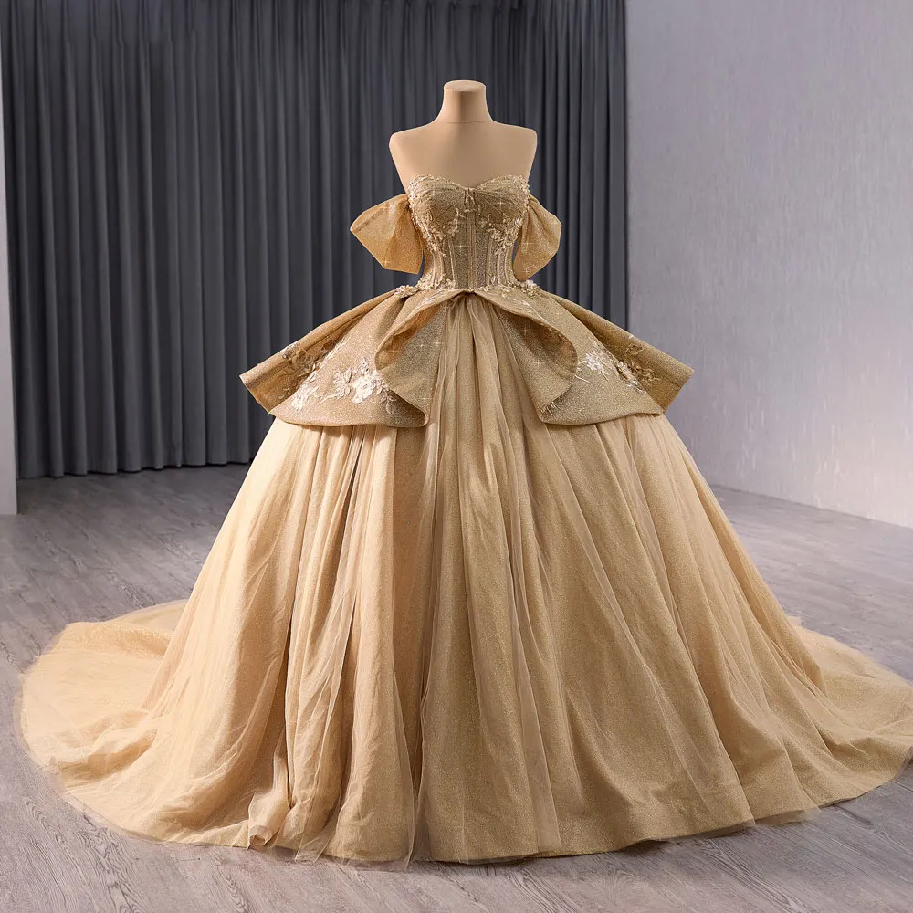 Jancember 241056 Vintage Golden Puffy Empire Ball Gown