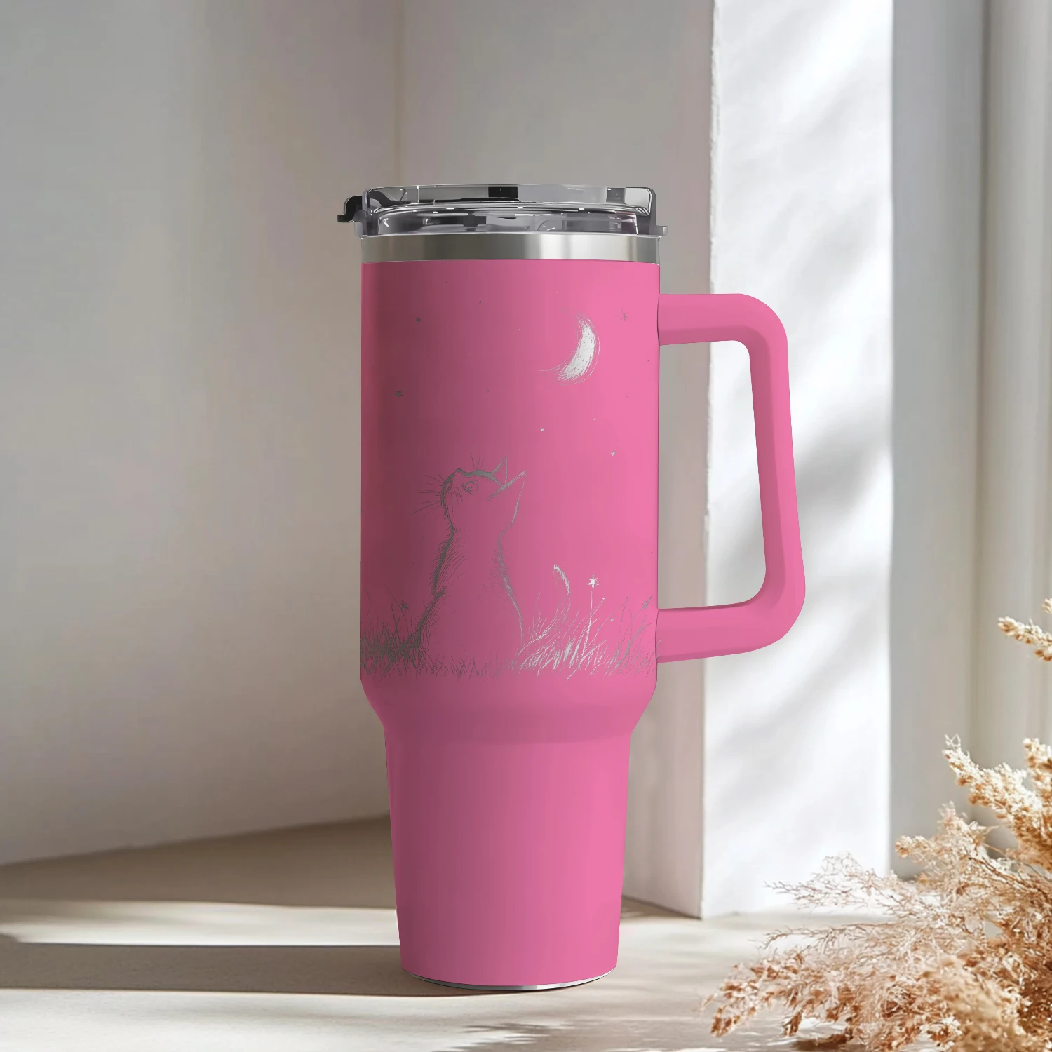 Customisable Stainless Steel Travel Mug With Handle And Lid_voghion.com