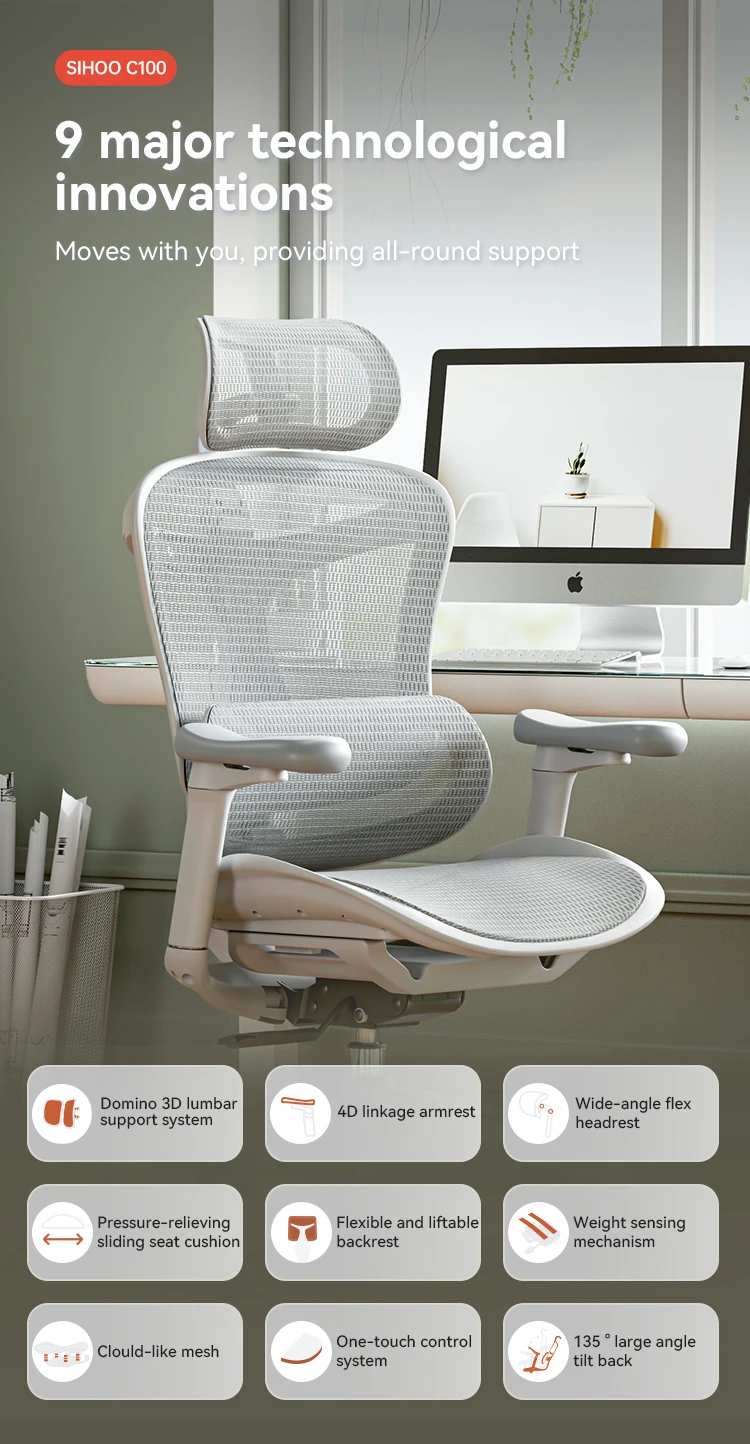 In Stock Mesh C100 Ergonomic Office Chair 4d Linkage Armrest Swivel