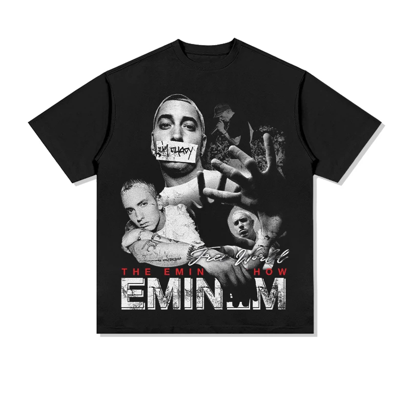 Eminem Portrait Dtg Custom T-shirt Hip-hop Rap Loose 100% Cotton Acid ...