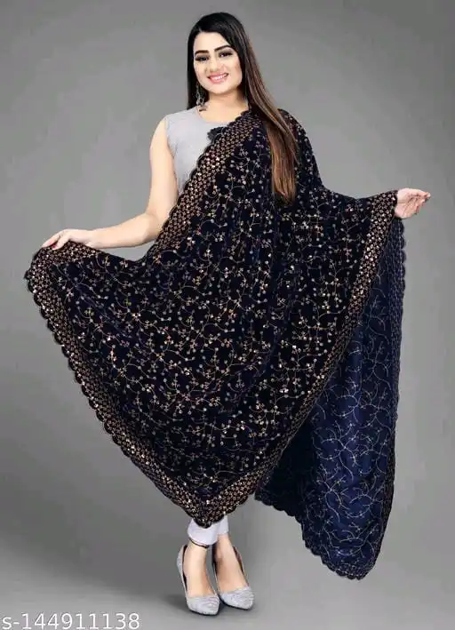 Purple Sequence Embroidery Indian Pakistani Traditional Velvet Dupatta