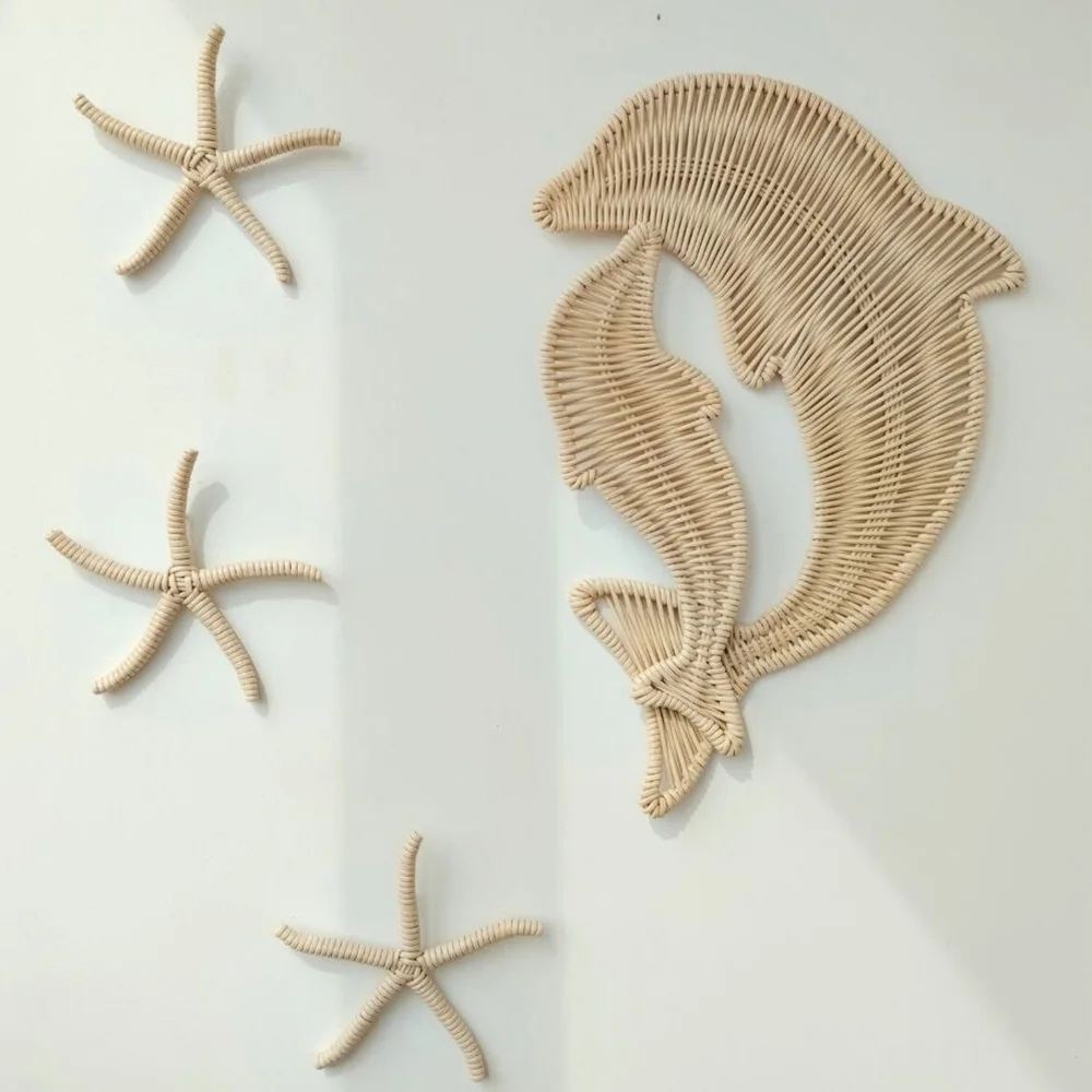 Adorable Design Set Of 5 Rattan Wall Decor Dolphins And Seasars Wall