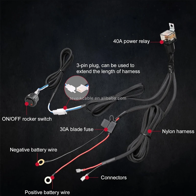 Wiring Harness 1 Lead Nylon Wiring Harness Kit Bars Fog Led Light ...