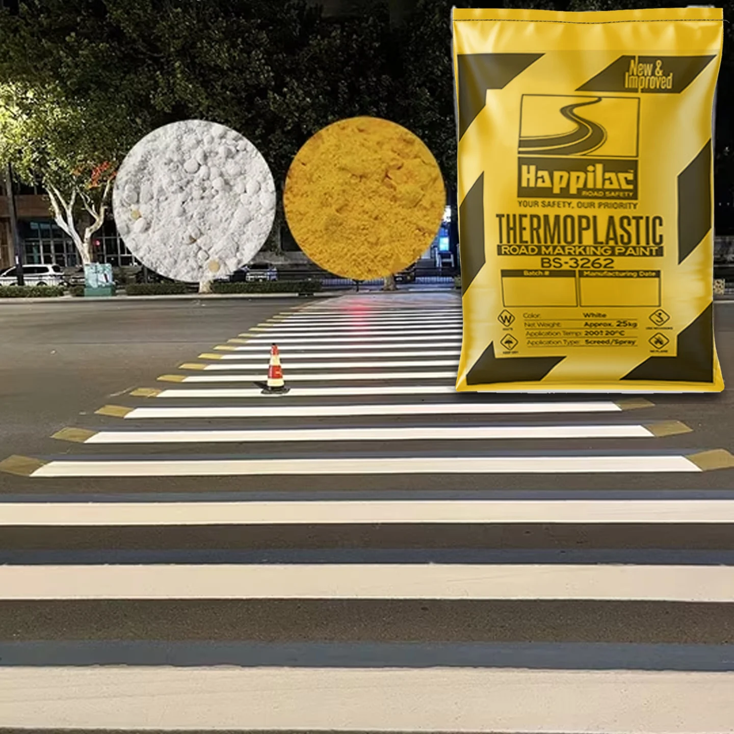 High Adhesion Highway Safety Reflective Coating Powder Luminous Thermoplastic Road Line Marking Paint Mixed Glass Beads Acrylic