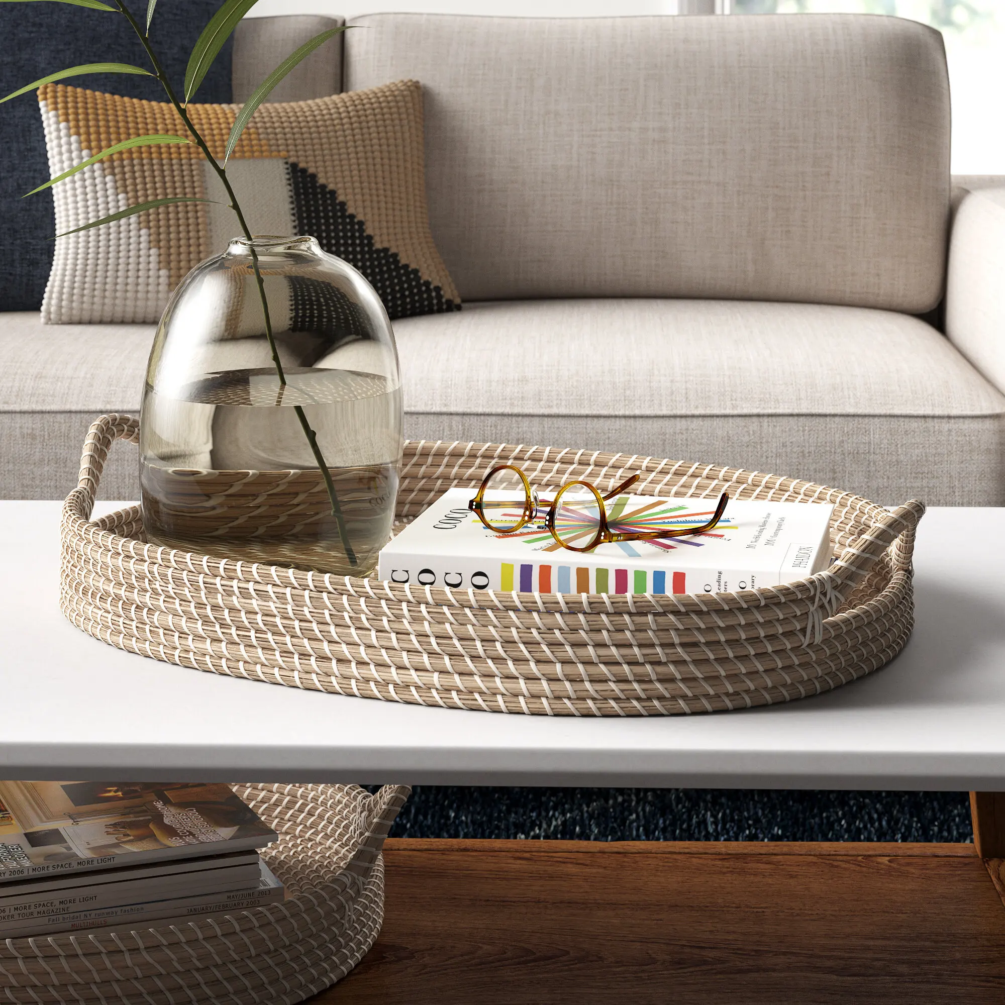 Excellent Beautiful Best Price Handwoven Rectangular square Seagrass Serving Tray From Vietnam