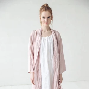 Linen Night Gown Soft Kimono Robe Long Bath Robe Linen Loungewear Luxury New Fashion Knitted Loungewear Robe Set Nightwear