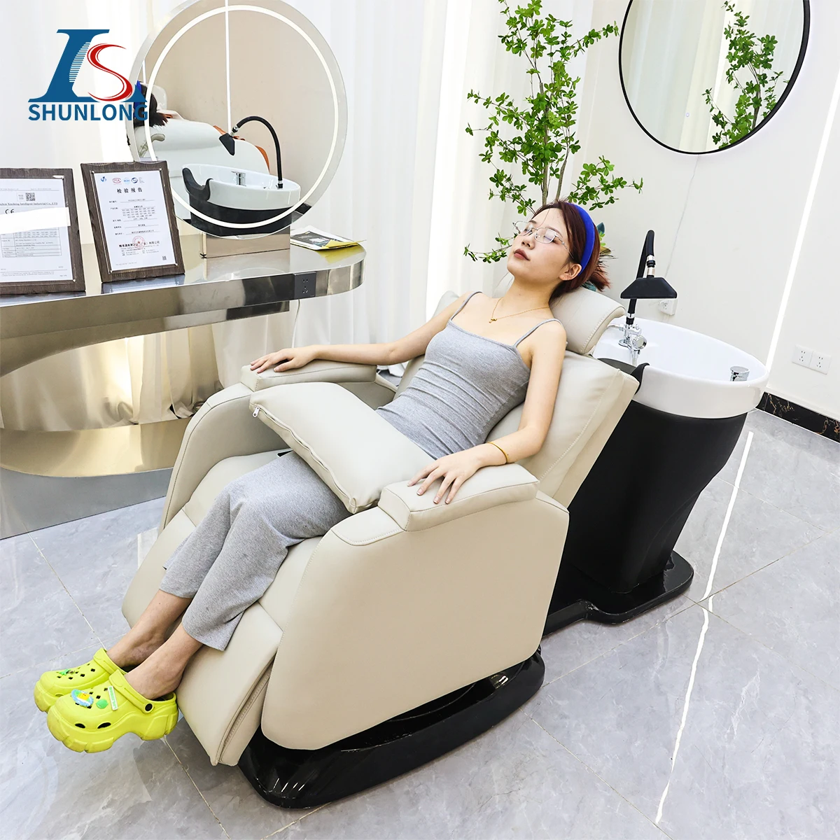 Barbershop Beauty Salon Spa Equipment Backwash Electric Back Massage Shampoo Chair with Bowl for Salon
