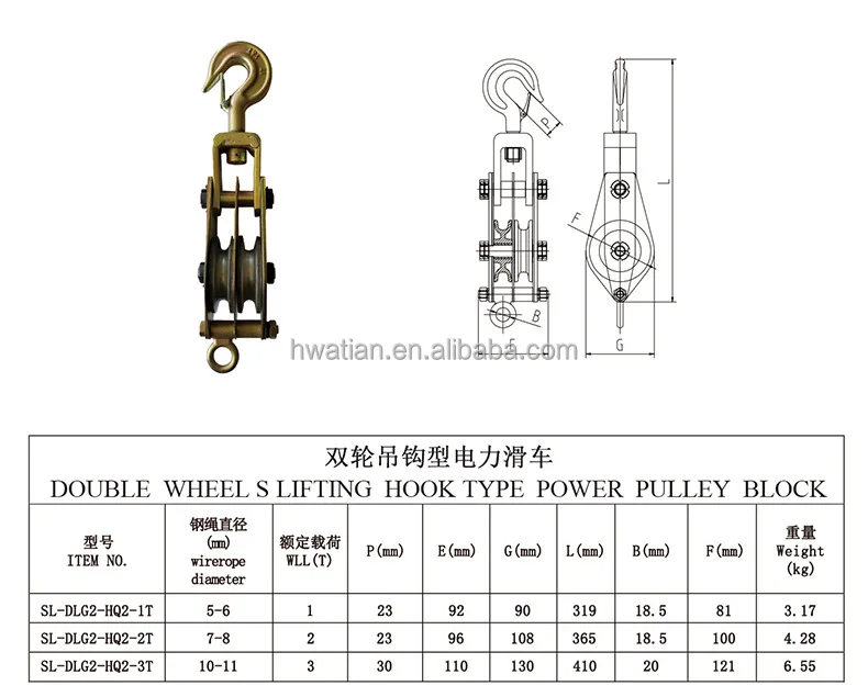 1T 2T 3T 5T Single Wheel Lifting Hook Type Power Pulley Block for Electrical Lifting