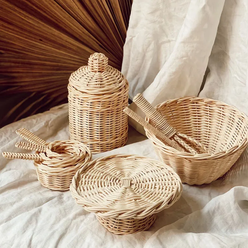New Arrival Rattan Pastry Service Doll Accessories Toys For Kids