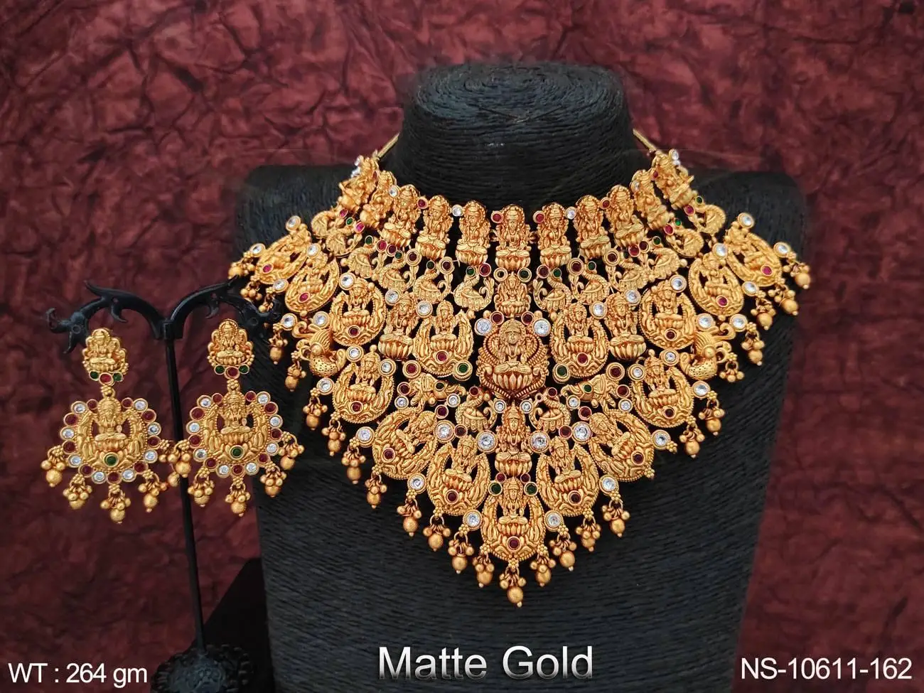 South Indian Temple Jewelry Matte Gold Polish Wedding Wear God Laxmi