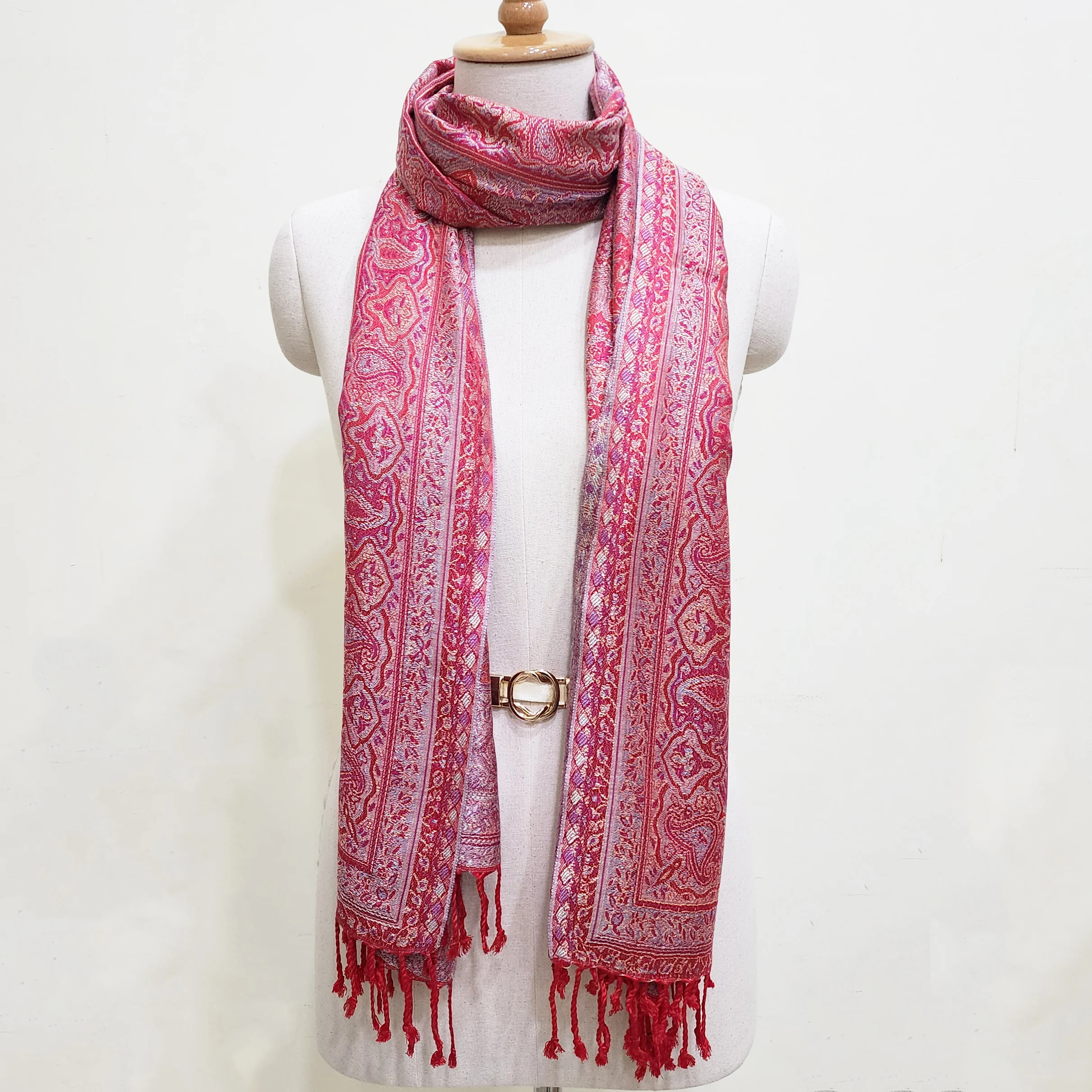 100% Rayon Reversible Pashmina Shawl Scarf Handmade Paisley Woven