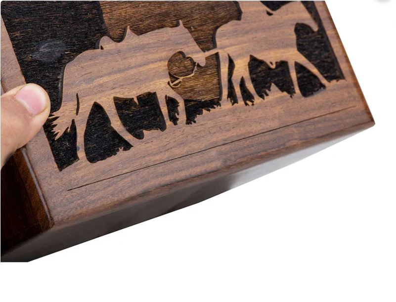 Funeral Urns for Columbarium,Handmade Double Uplifting Horse Wood Cremation Urns for Human Ash Adult Tree of Life Funeral UrnBox