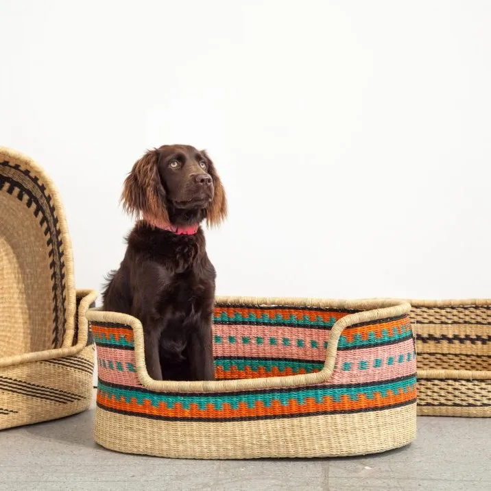 ヴィンテージ 上海手工芸品 籐製 フーフードッグ 獅子 犬 バスケット ボックス 特大犬用ベッド シーグラス製 キュートなデザイン バスケット 100