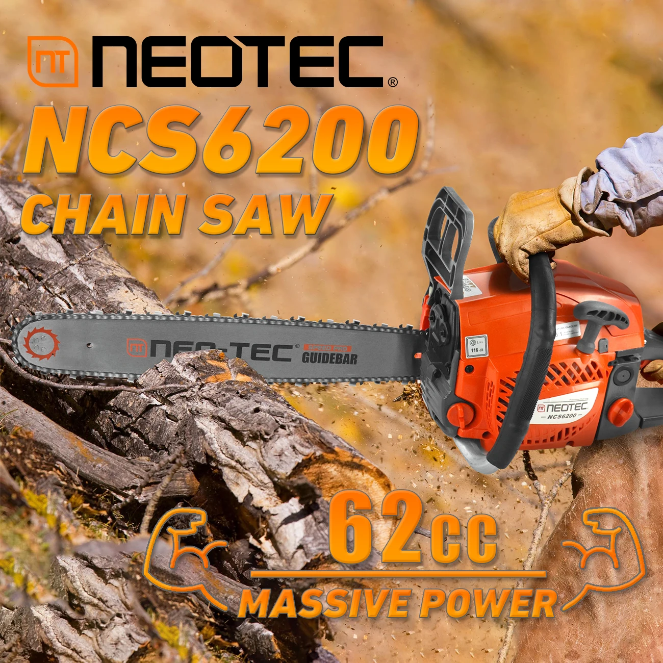 NEOTEC 62cc Gasoline Chainsaw with 20in Bar and Chain - Ideal Wood